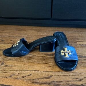 Tory Burch Black Mules with Gold Accents